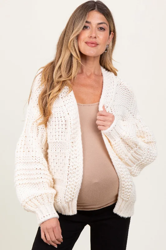 Cream Oversized Chunky Knit Maternity Cardigan Fitted Loose Oversized