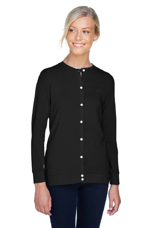 Devon & Jones Womens Perfect Fit Ribbon Cardigan Sweater - Black Iron Safe Non-Iron Wrinkle Free
