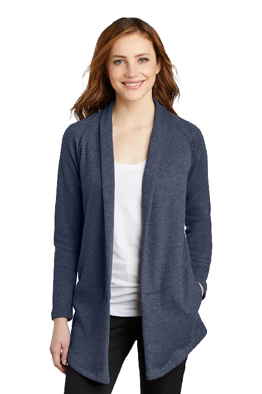 Port Authority Womens Long Sleeve Cardigan Sweater - Heather Estate Blue Glossy Satin Silk