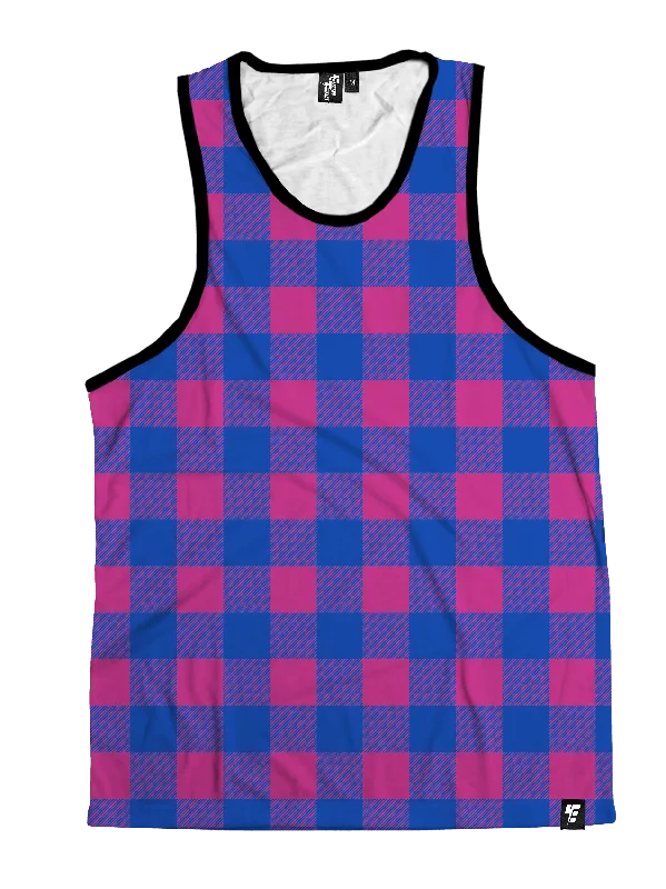 Neon Pink & Blue Plaid Unisex Tank Top bold tank top