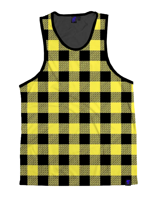 Neon Yellow & Black Plaid Unisex Tank Top comfortable tank top