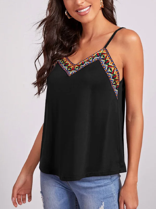 Hippie Ethic Tank Top Geometric V-Neck Spaghetti Strap Cami silver tank top