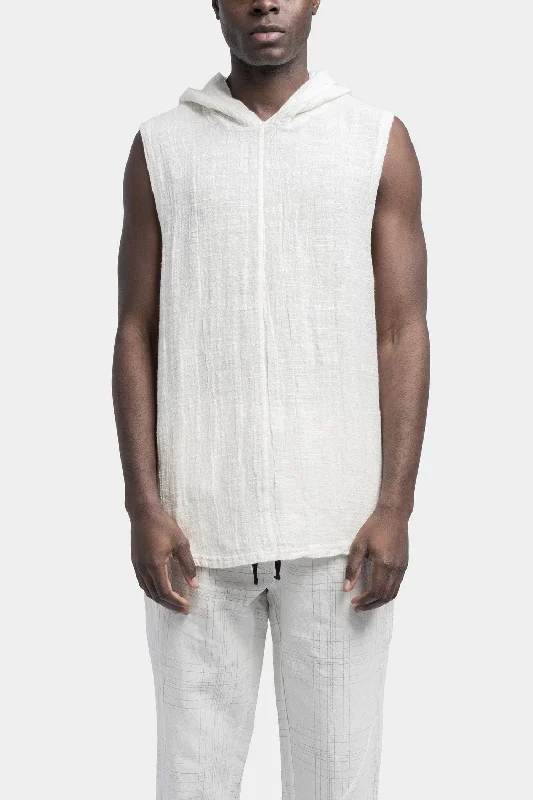 Hooded linen blend tank top, White breathable tank top
