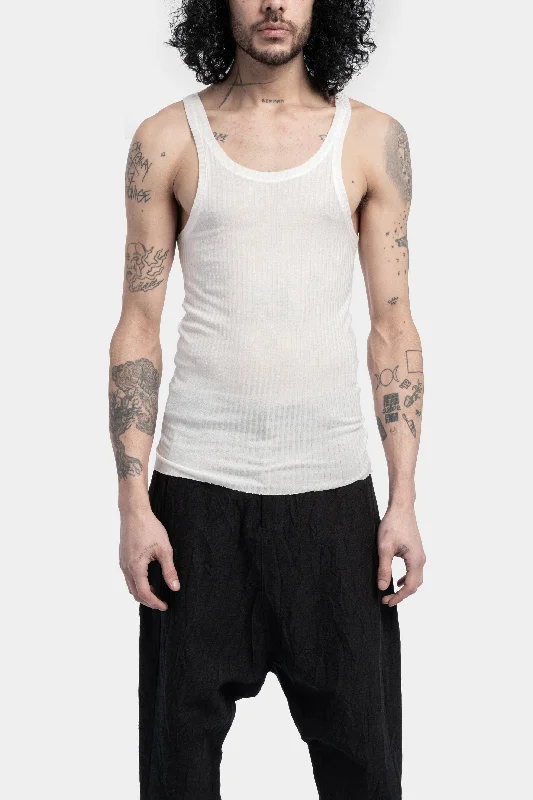 Silk blend ribbed tank, White off shoulder tank
