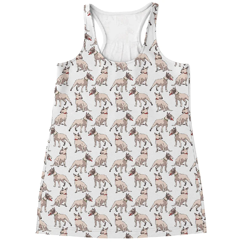 White Bull Terrier Pattern Print Women's Racerback Tank Top flowy tank top