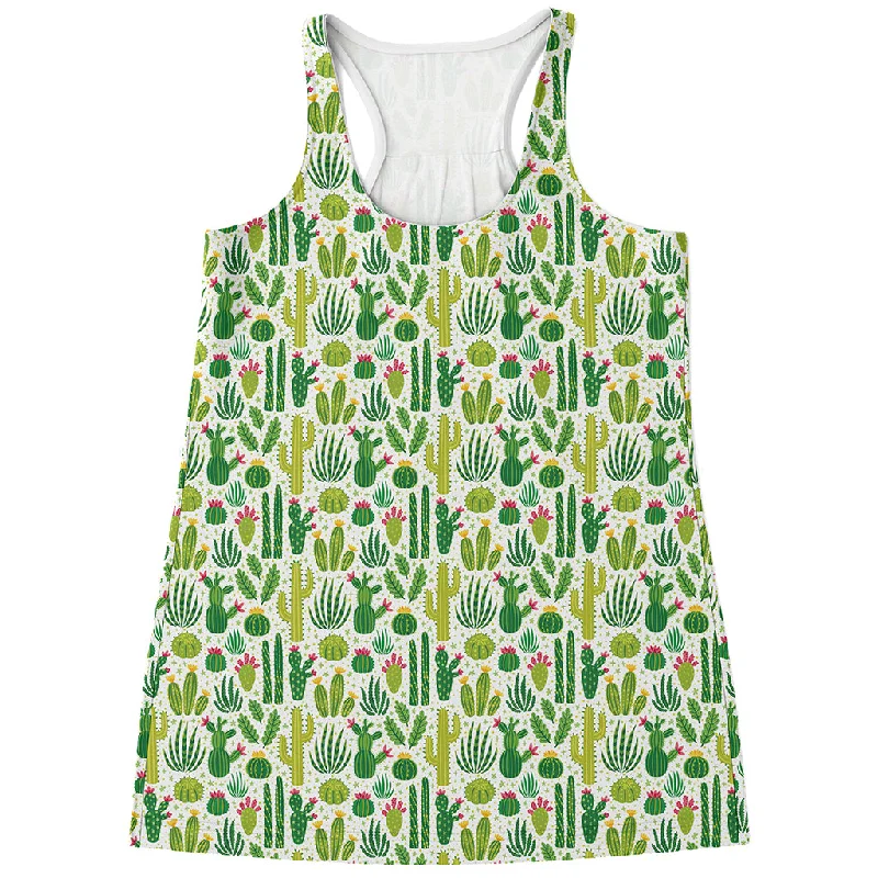 White Cactus Plant Pattern Print Women's Racerback Tank Top sage tank top