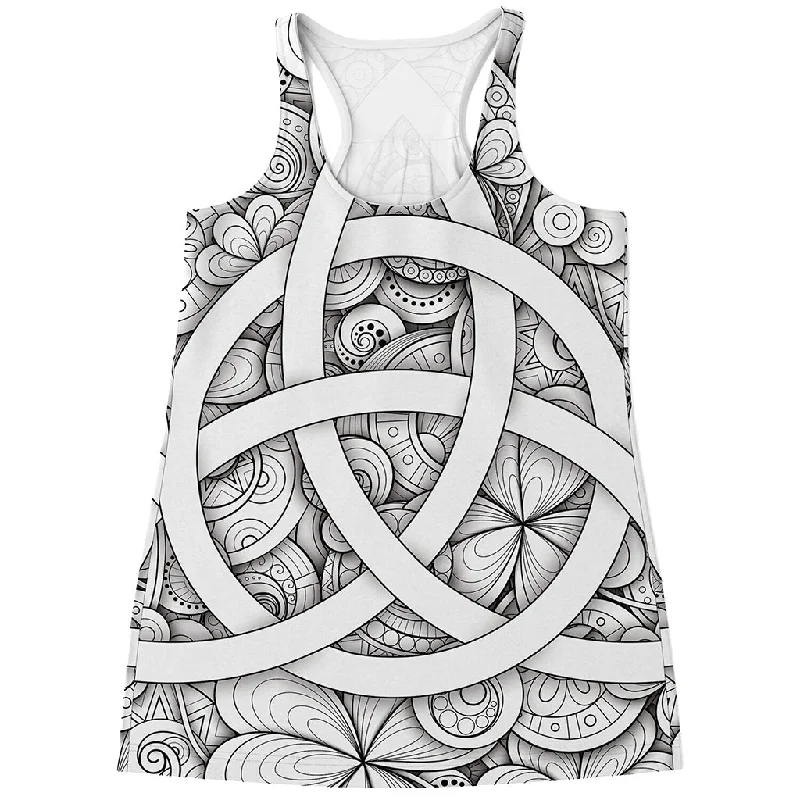 White Celtic Trinity Knot Symbol Print Women's Racerback Tank Top sequin tank top