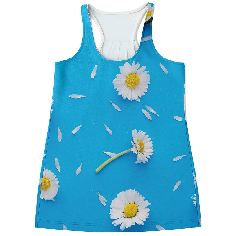 White Daisy Flower Print Women's Racerback Tank Top flirty tank top