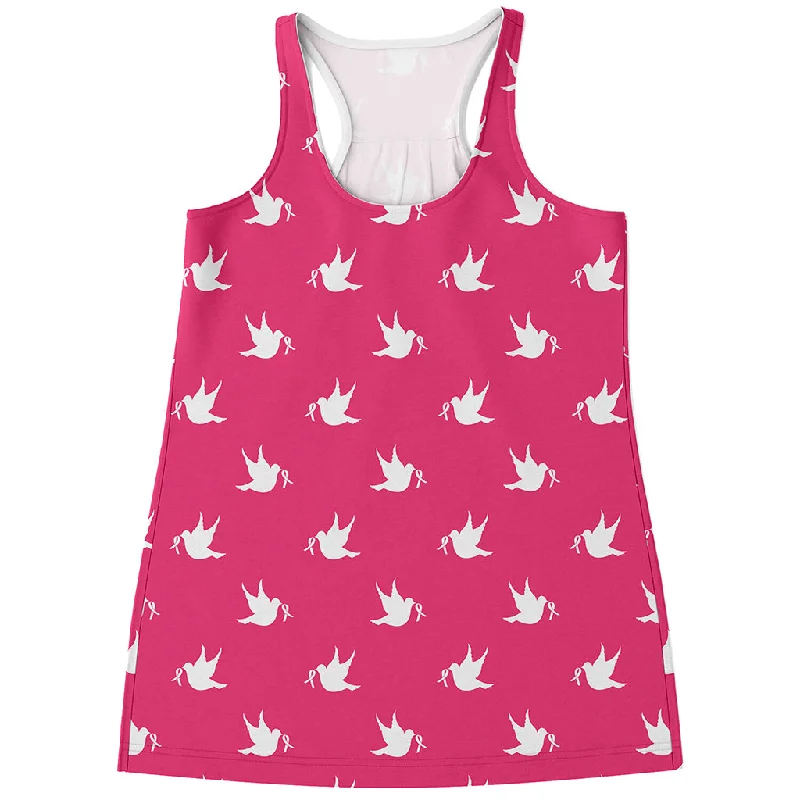 White Dove Breast Cancer Pattern Print Women's Racerback Tank Top chic tank top