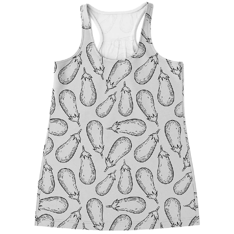 White Eggplant Drawing Print Women's Racerback Tank Top cozy tank top