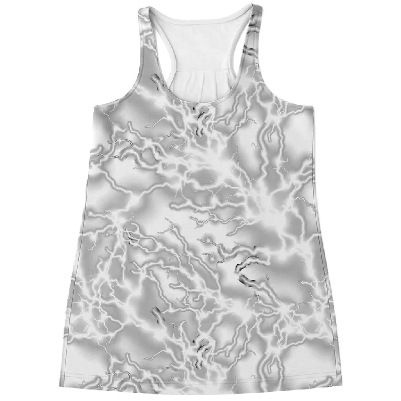 White Electric Lightning Print Women's Racerback Tank Top workout tank top