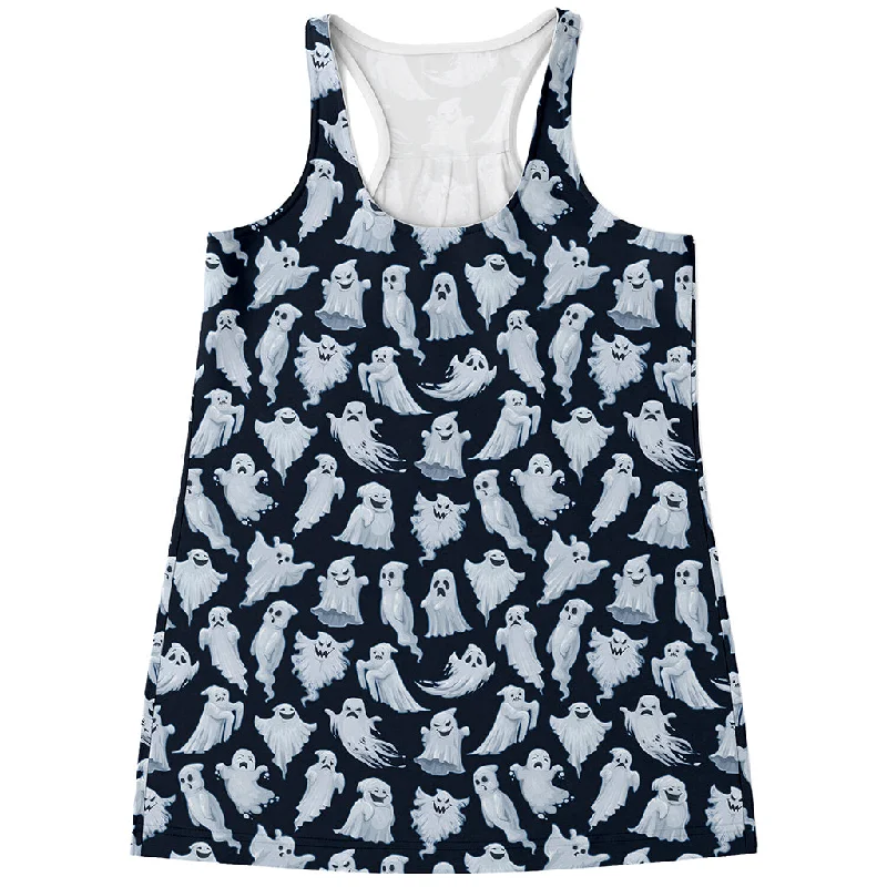 White Ghost Pattern Print Women's Racerback Tank Top striped tank top