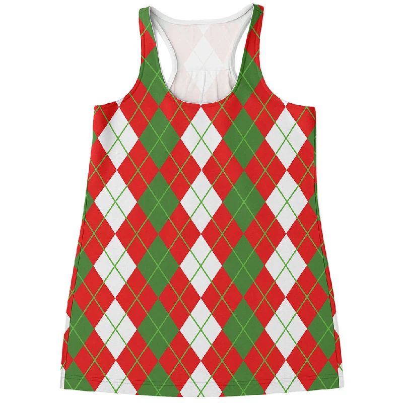White Green And Red Argyle Pattern Print Women's Racerback Tank Top relaxed fit tank
