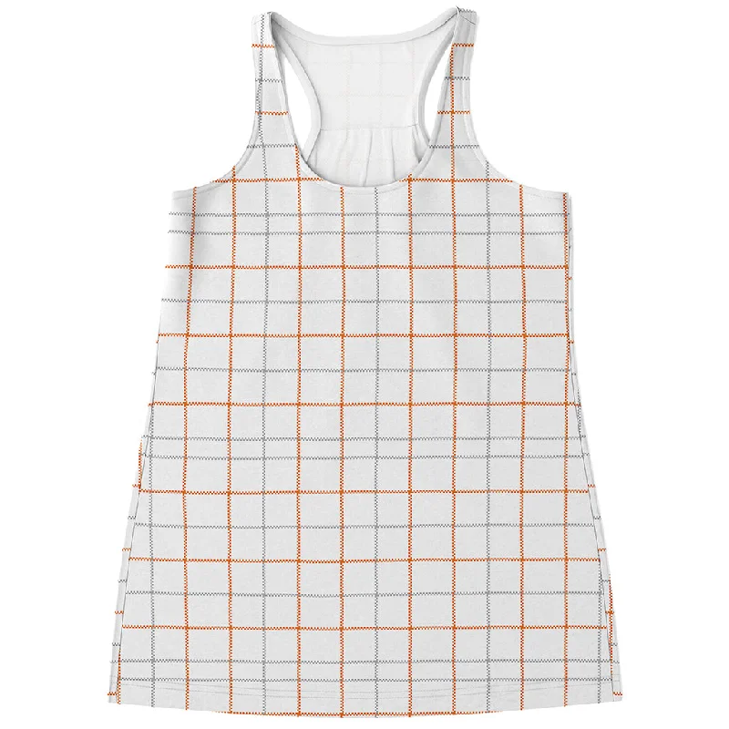 White Halloween Tattersall Pattern Print Women's Racerback Tank Top sequin tank top