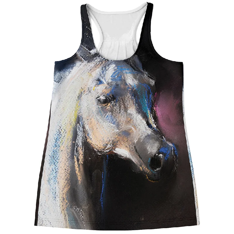 White Horse Portrait Print Women's Racerback Tank Top grey tank top