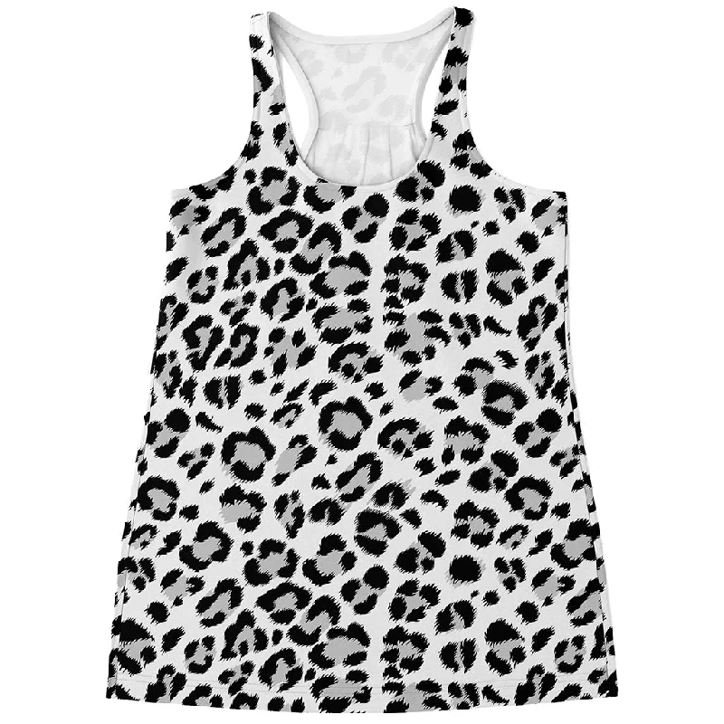 White Leopard Print Women's Racerback Tank Top flirty tank top
