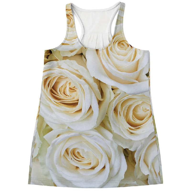 White Rose Print Women's Racerback Tank Top white tank top