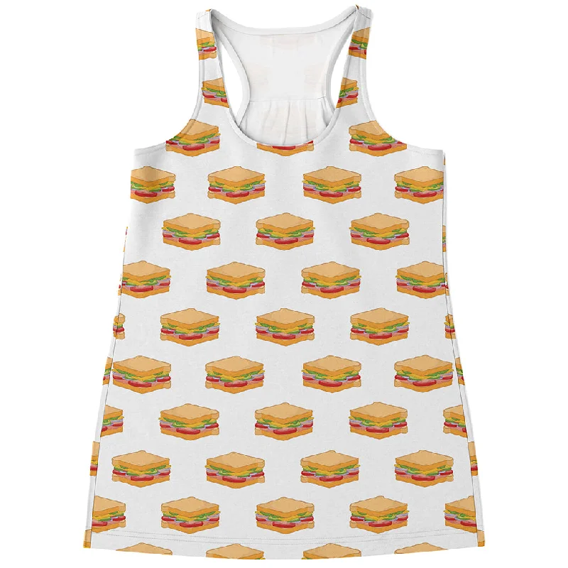 White Sandwiches Pattern Print Women's Racerback Tank Top soft pink tank