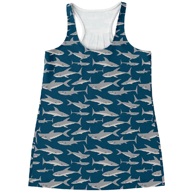 White Shark Pattern Print Women's Racerback Tank Top cherry red tank