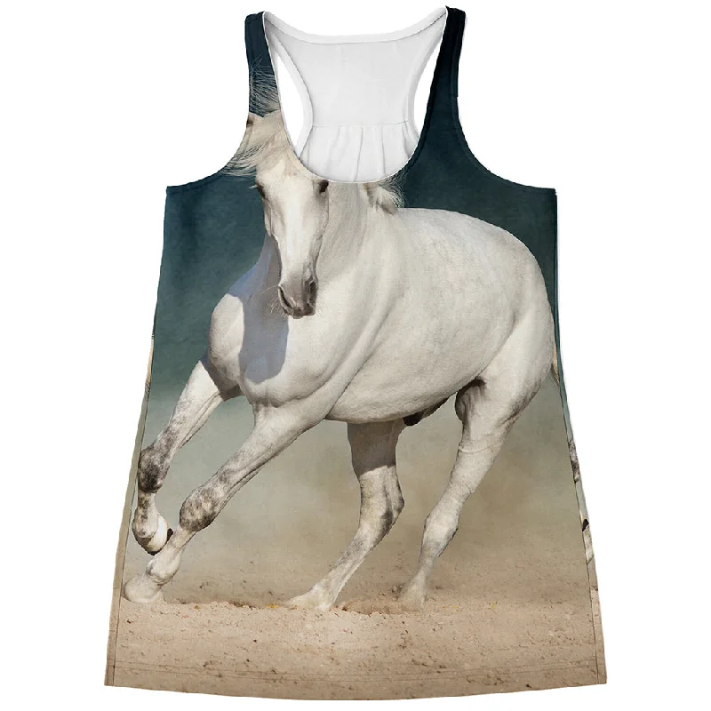 White Stallion Horse Print Women's Racerback Tank Top vibrant tank top
