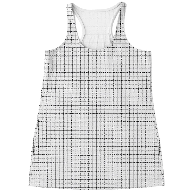White Tattersall Pattern Print Women's Racerback Tank Top cute tank top