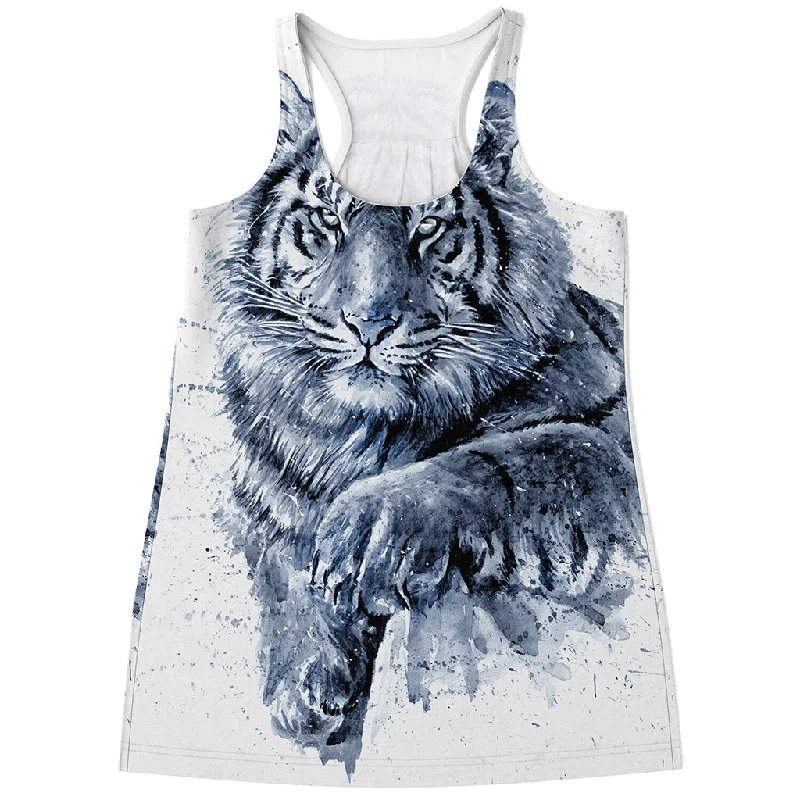White Tiger Painting Print Women's Racerback Tank Top sleep tank top
