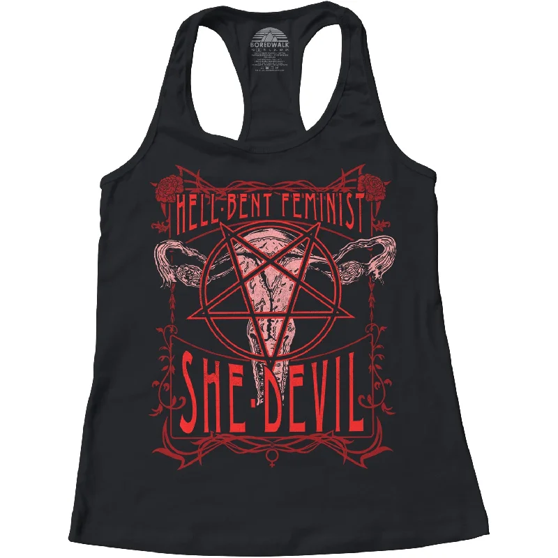 Women's Hell-Bent Feminist She-Devil Racerback Tank Top charcoal tank top
