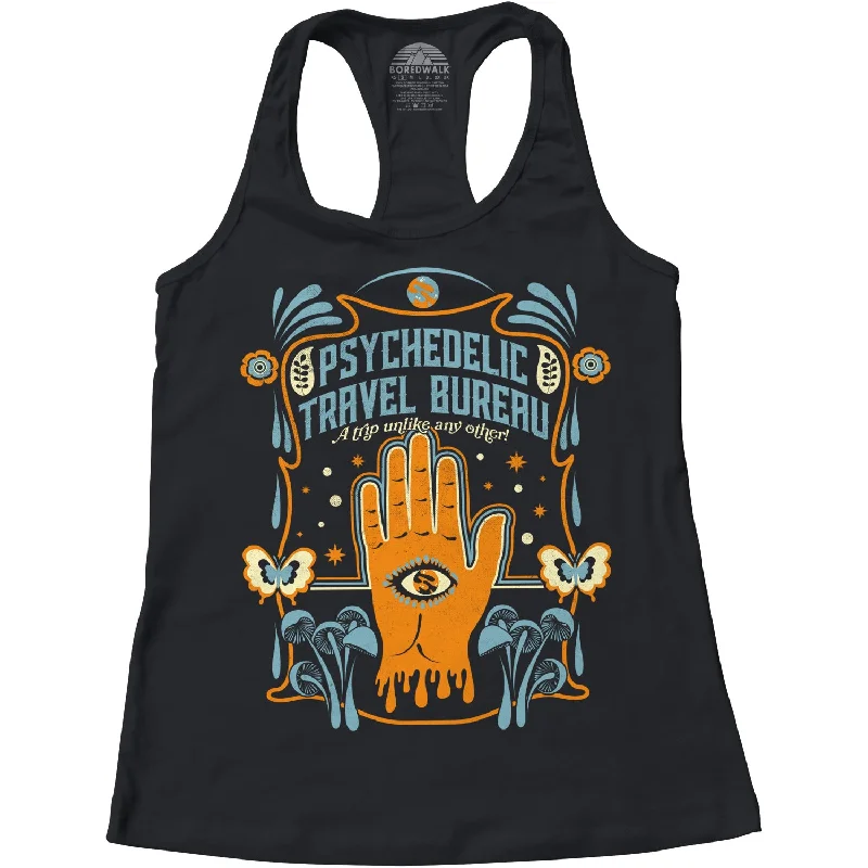 Women's Psychedelic Travel Bureau Racerback Tank Top lavender tank top