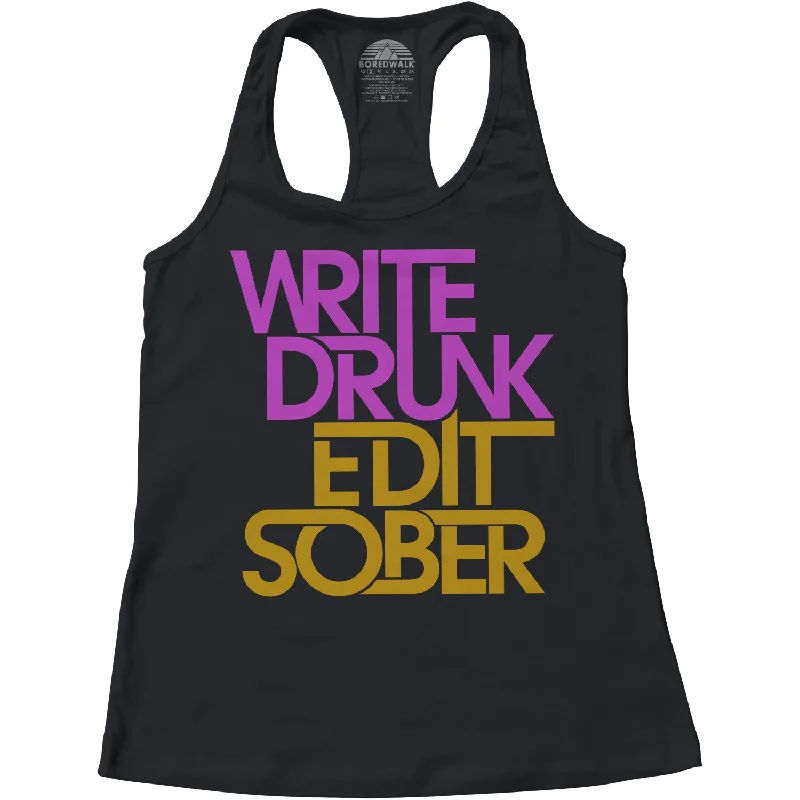 Women's Write Drunk Edit Sober Racerback Tank Top graphic tank top