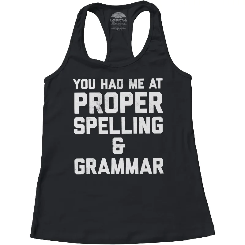 Women's You Had Me At Proper Spelling And Grammar Racerback Tank Top lime green tank